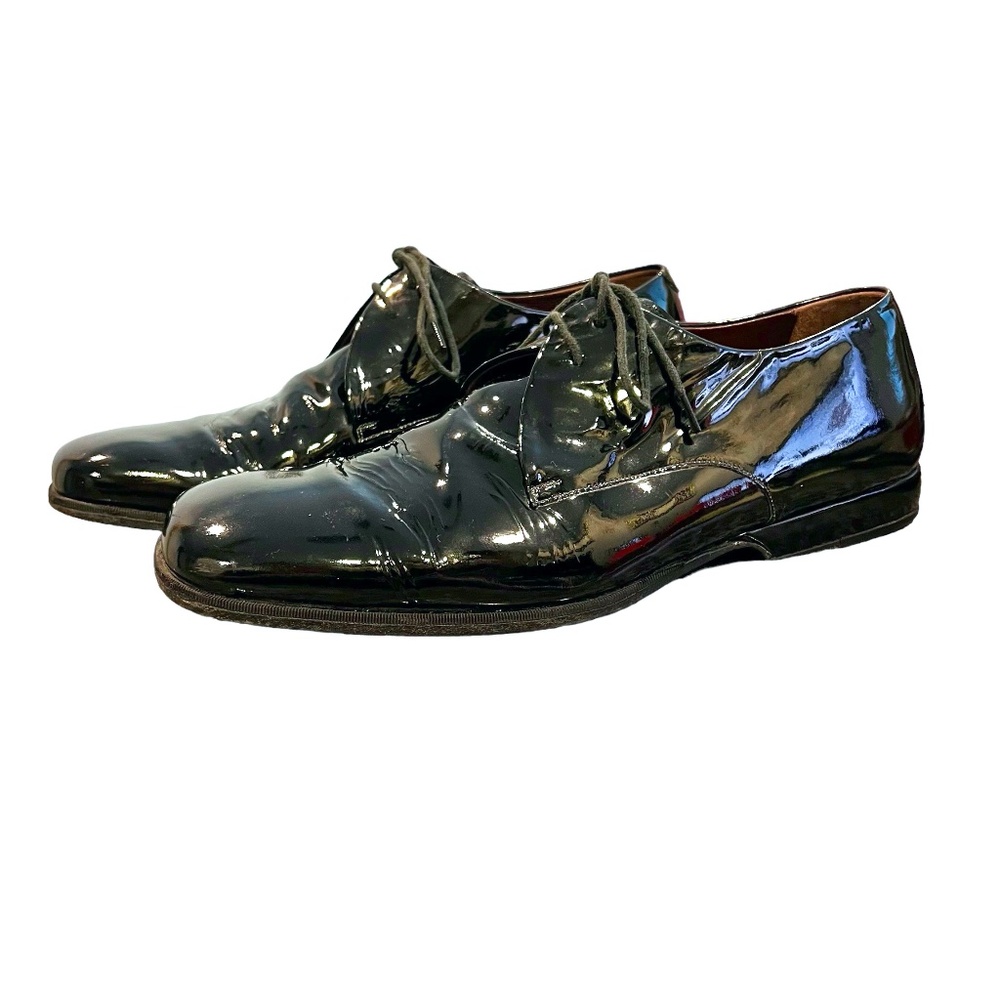 BRUNO MAGLI PARKER LACE UP SQUARE TOE BLACK PATENT LEATHER TUXEDO SHOE